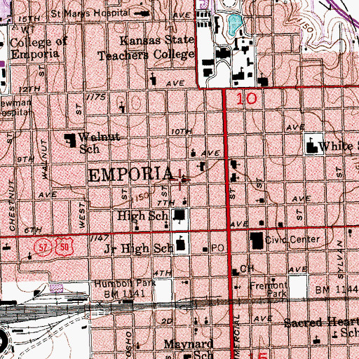 Topographic Map of First Baptist Church, KS