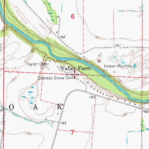 Topographic Map of Cypress Grove Cemetery, AR