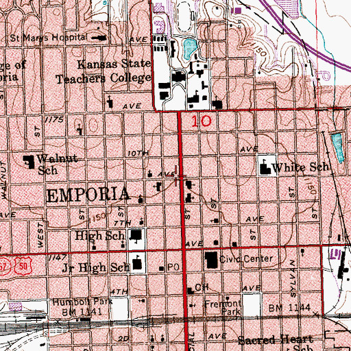 Topographic Map of First Church of Christ Science, KS