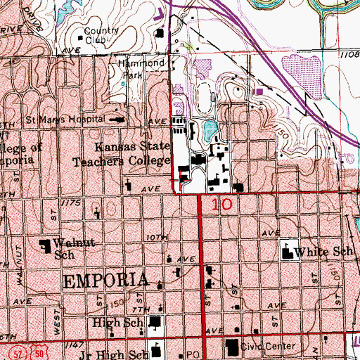 Topographic Map of Kellogg Library (historical), KS
