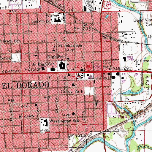 Topographic Map of El Dorado First Baptist Church, KS