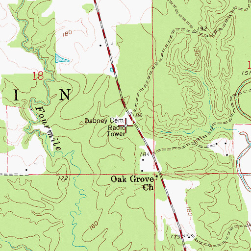 Topographic Map of Dabney Cemetery, AR
