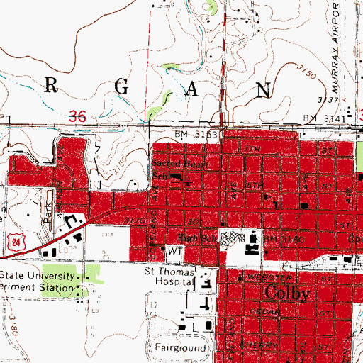 Topographic Map of Sacred Heart Catholic Church, KS