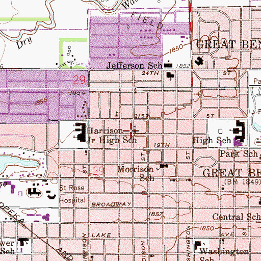 Topographic Map of Central Free Will Baptist Church, KS