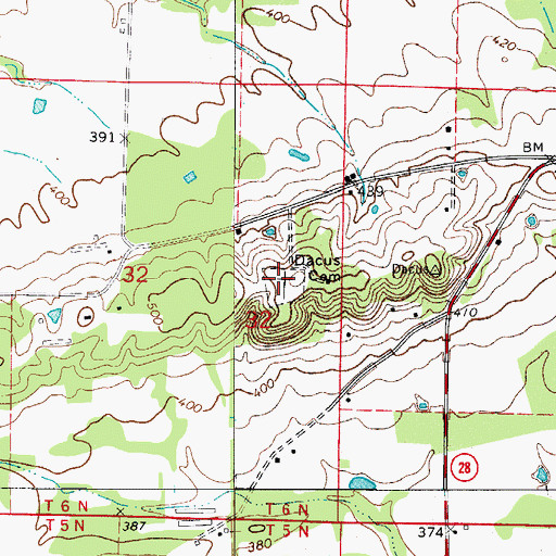 Topographic Map of Dacus Cemetery, AR