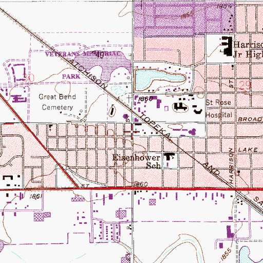 Topographic Map of Great Bend Bible Church, KS