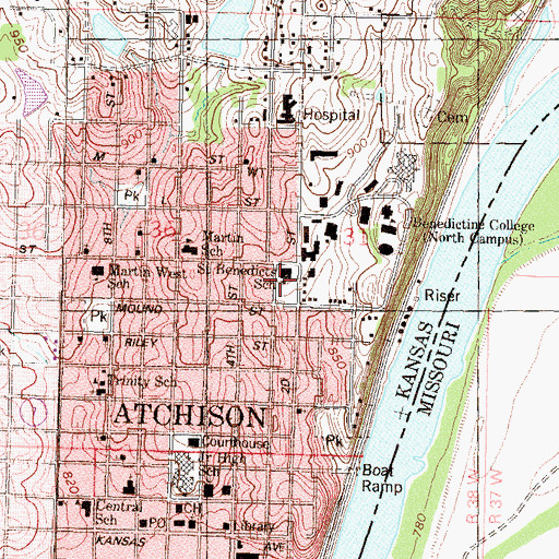 Topographic Map of Saint Benedict Catholic School, KS