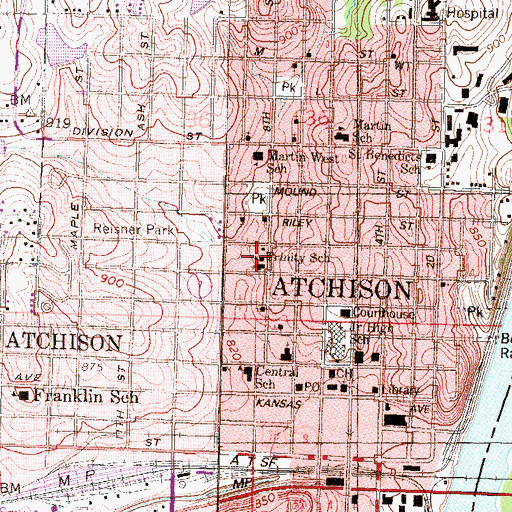 Topographic Map of Trinity Lutheran School, KS