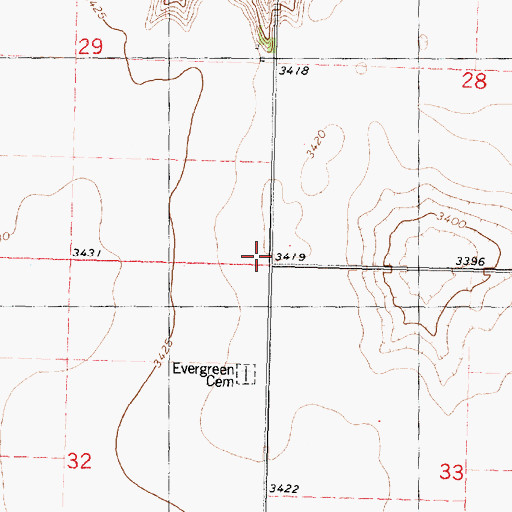 Topographic Map of Evergreen School (historical), KS