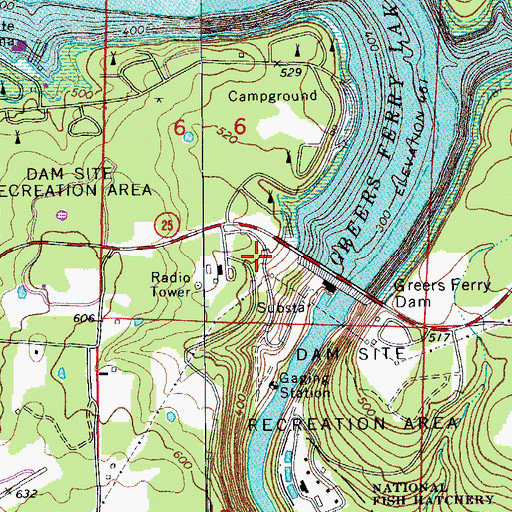 Topographic Map of Dam Site Recreation Area, AR