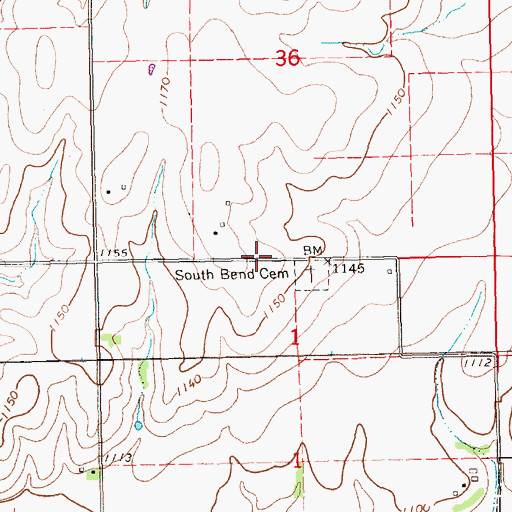 Topographic Map of South Bend School (historical), KS