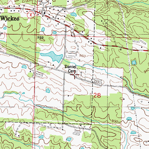 Topographic Map of Daniel Cemetery, AR