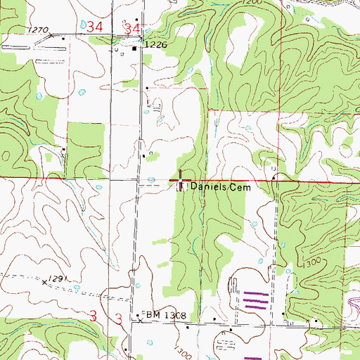 Topographic Map of Daniels Cemetery, AR