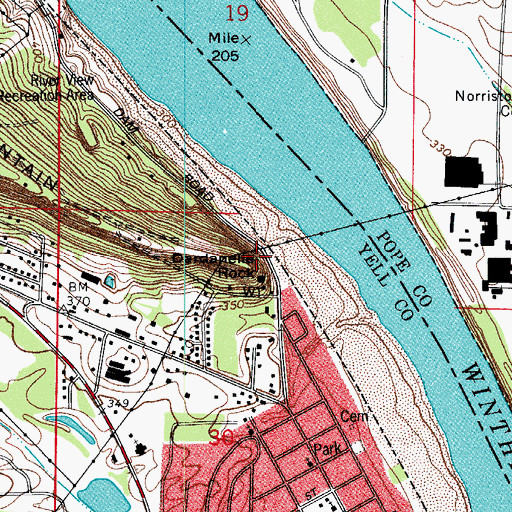 Topographic Map of Dardanelle Rock, AR