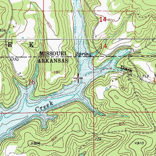 Topographic Map of Dark Hollow, AR
