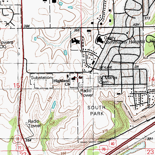 Topographic Map of Highland Baptist Church, KS