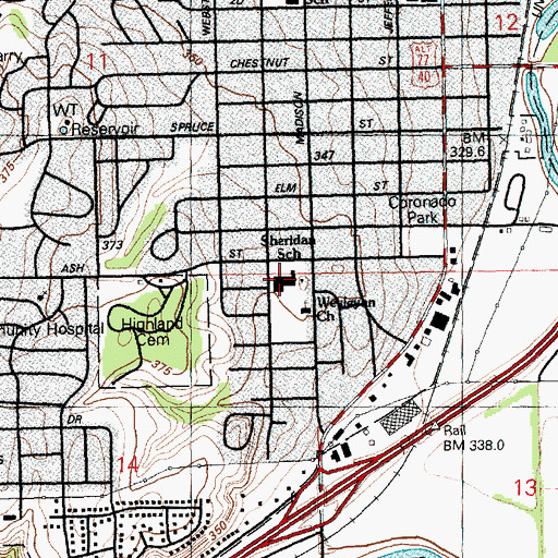 Topographic Map of Sheridan Elementary School, KS