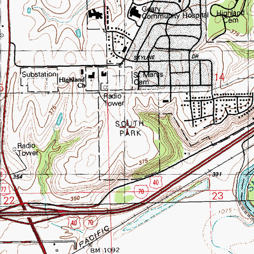 Topographic Map of South Park, KS