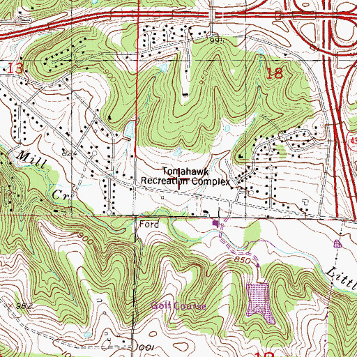 Topographic Map of Tomahawk Recreation Complex, KS
