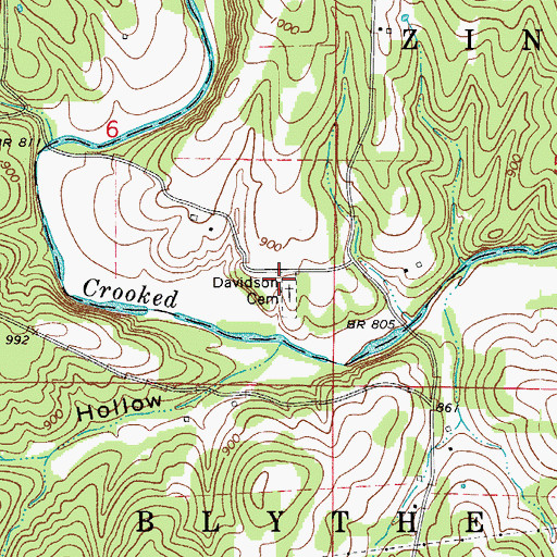 Topographic Map of Davidson Cemetery, AR