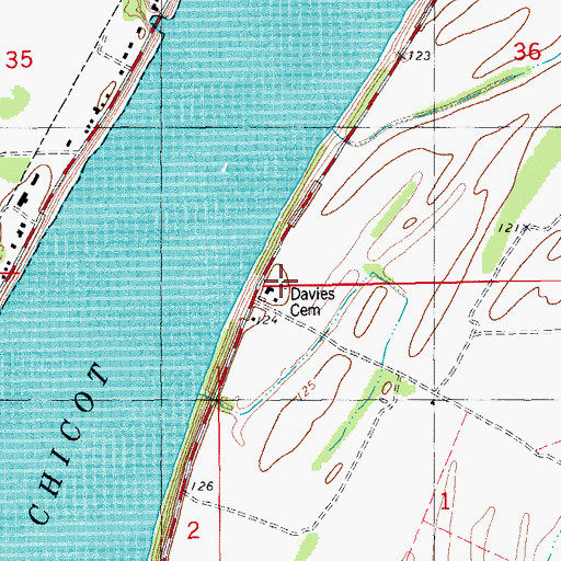 Topographic Map of Davies Cemetery, AR