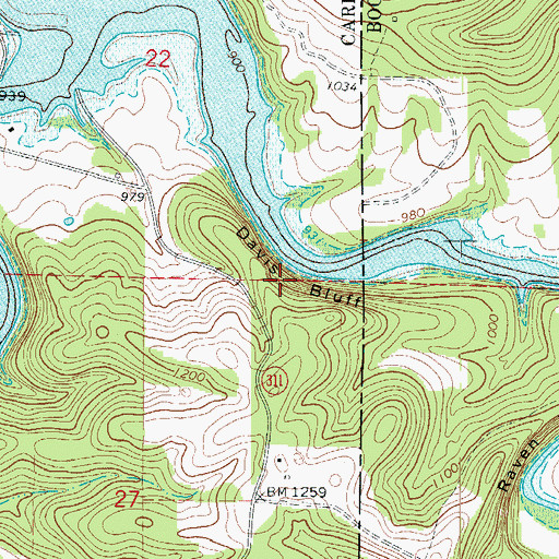 Topographic Map of Davis Bluff, AR