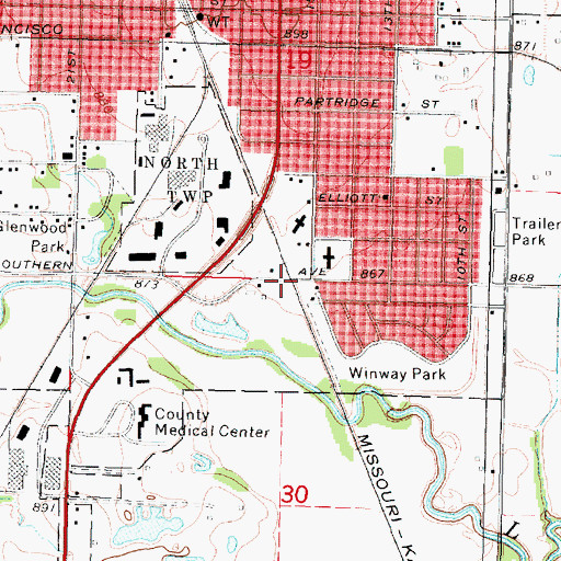 Topographic Map of Winway, KS