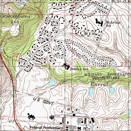 Topographic Map of Bradley Elementary School, KS