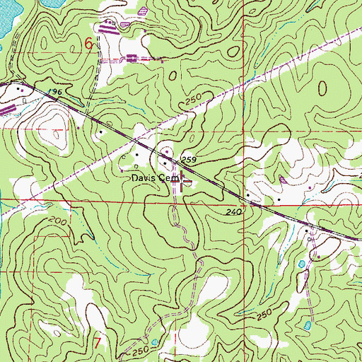 Topographic Map of Davis Cemetery, AR