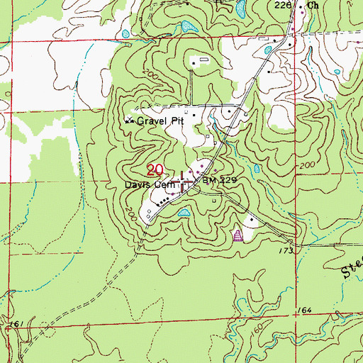 Topographic Map of Davis Cemetery, AR