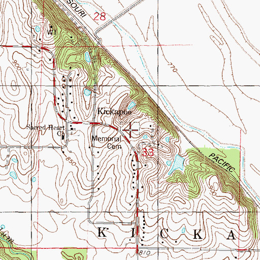 Topographic Map of Kickapoo Memorial Cemetery, KS
