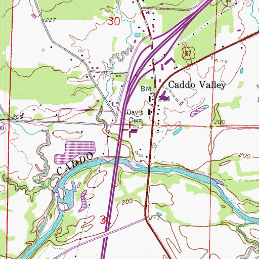 Topographic Map of Davis Cemetery, AR