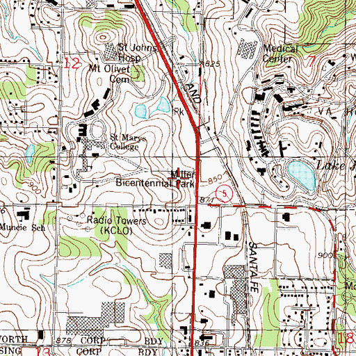 Topographic Map of Miller Bicentennial Park, KS