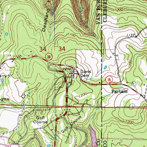 Topographic Map of Davis Cemetery, AR
