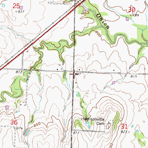 Topographic Map of Harrisonville School (historical), KS
