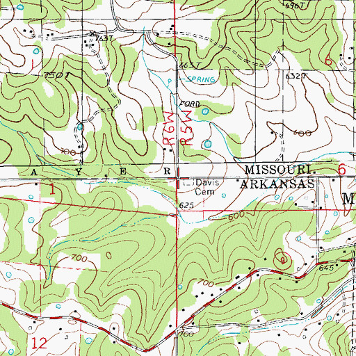 Topographic Map of Davis Cemetery, AR