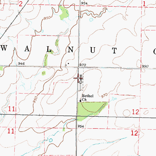 Topographic Map of Bethel Cemetery, KS