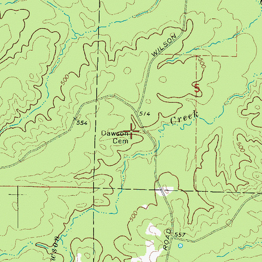 Topographic Map of Dawson Cemetery, AR