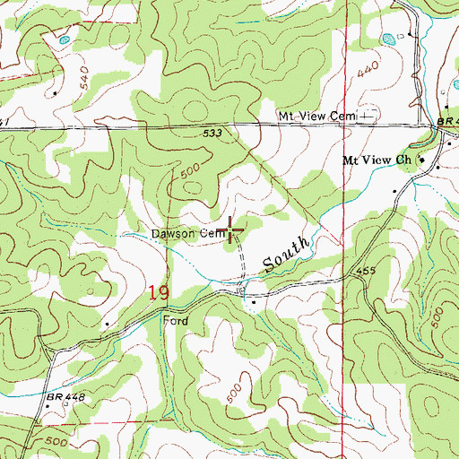 Topographic Map of Dawson Cemetery, AR