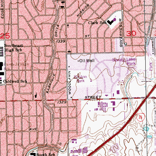 Topographic Map of Boston Park, KS