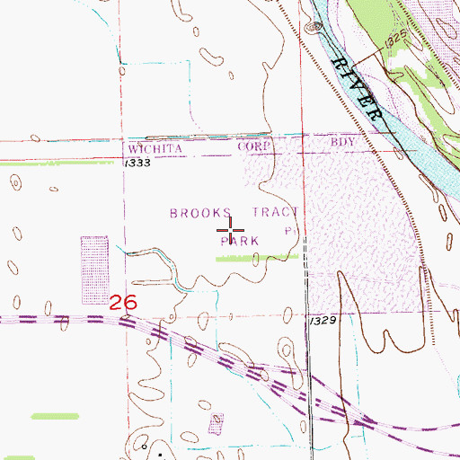 Topographic Map of Brooks Tract Park, KS