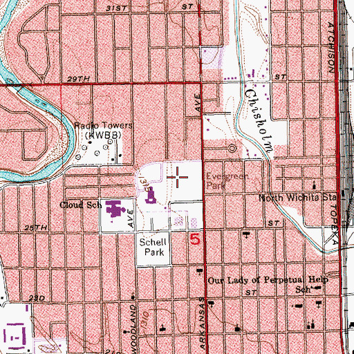 Topographic Map of Evergreen Park, KS