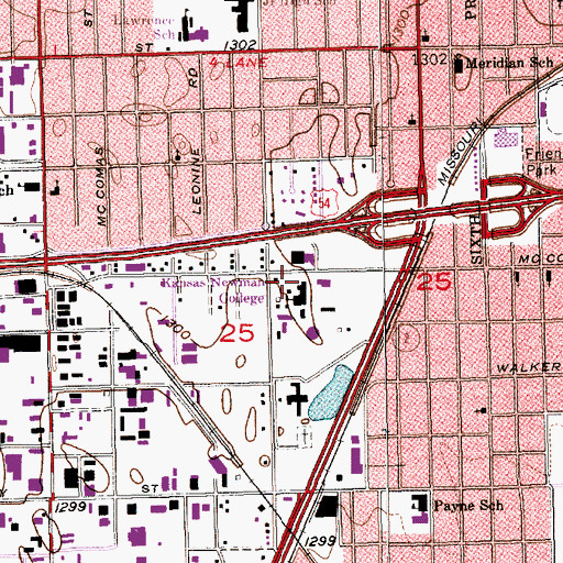 Topographic Map of Kansas Newman College, KS