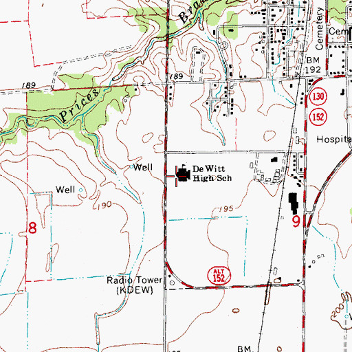 Topographic Map of De Witt High School, AR