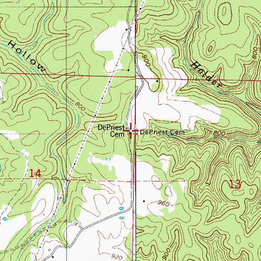 Topographic Map of DePriest Cemetery, AR