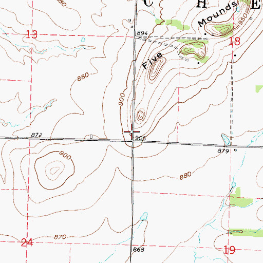 Topographic Map of Five Mounds School (historical), KS