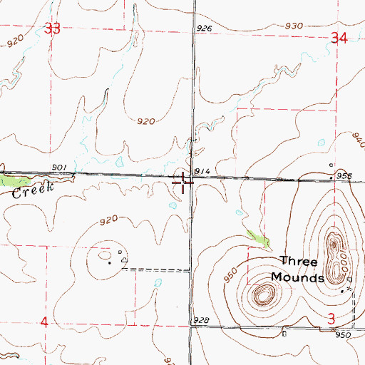 Topographic Map of Three Mounds School (historical), KS