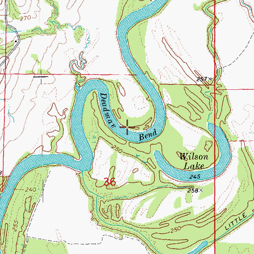 Topographic Map of Deadman Bend, AR