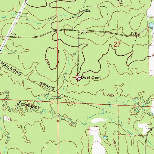 Topographic Map of Deal Cemetery, AR