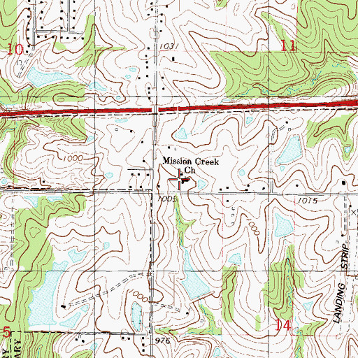 Topographic Map of Mission Creek Baptist Church, KS